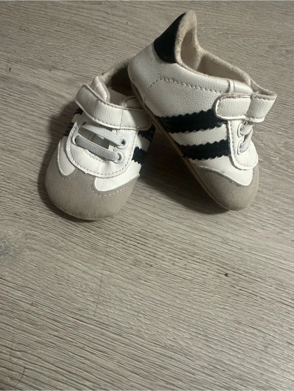 Baby White and Gray Sneaker with Black Stripes
